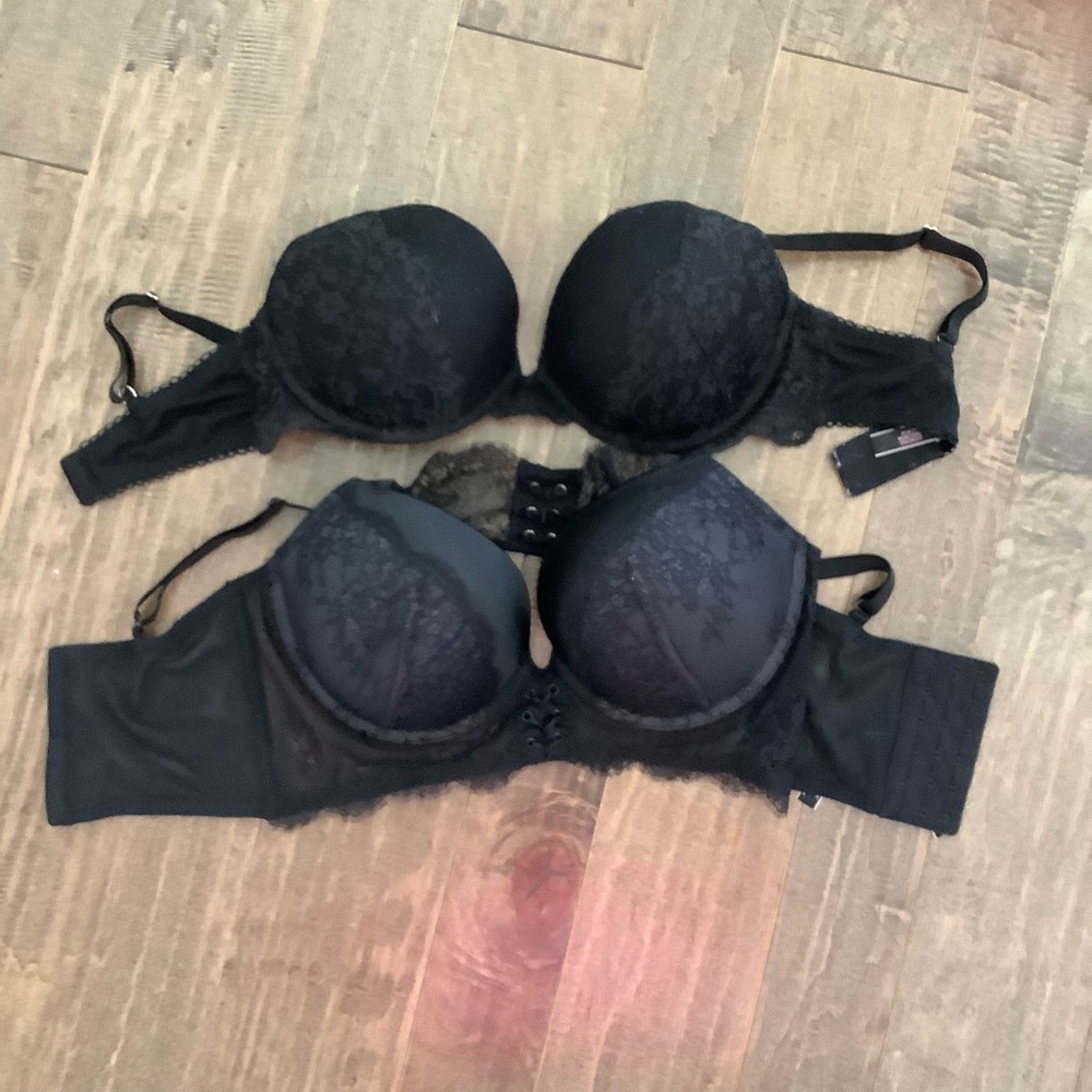 Victoria’s Secret Black Lace Strapless Bra Duo, 34DD
